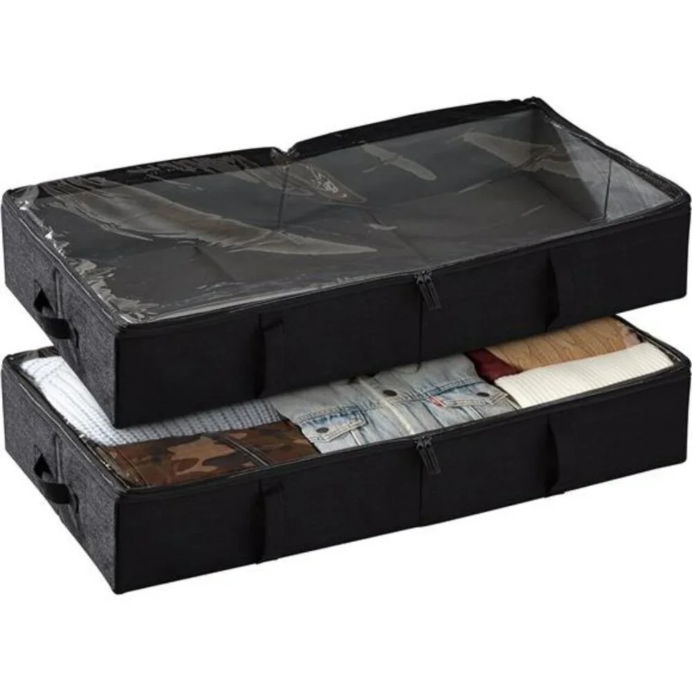 storageLAB Under Bed Storage Bins Clothes Organizer Set with Zipper Handles
